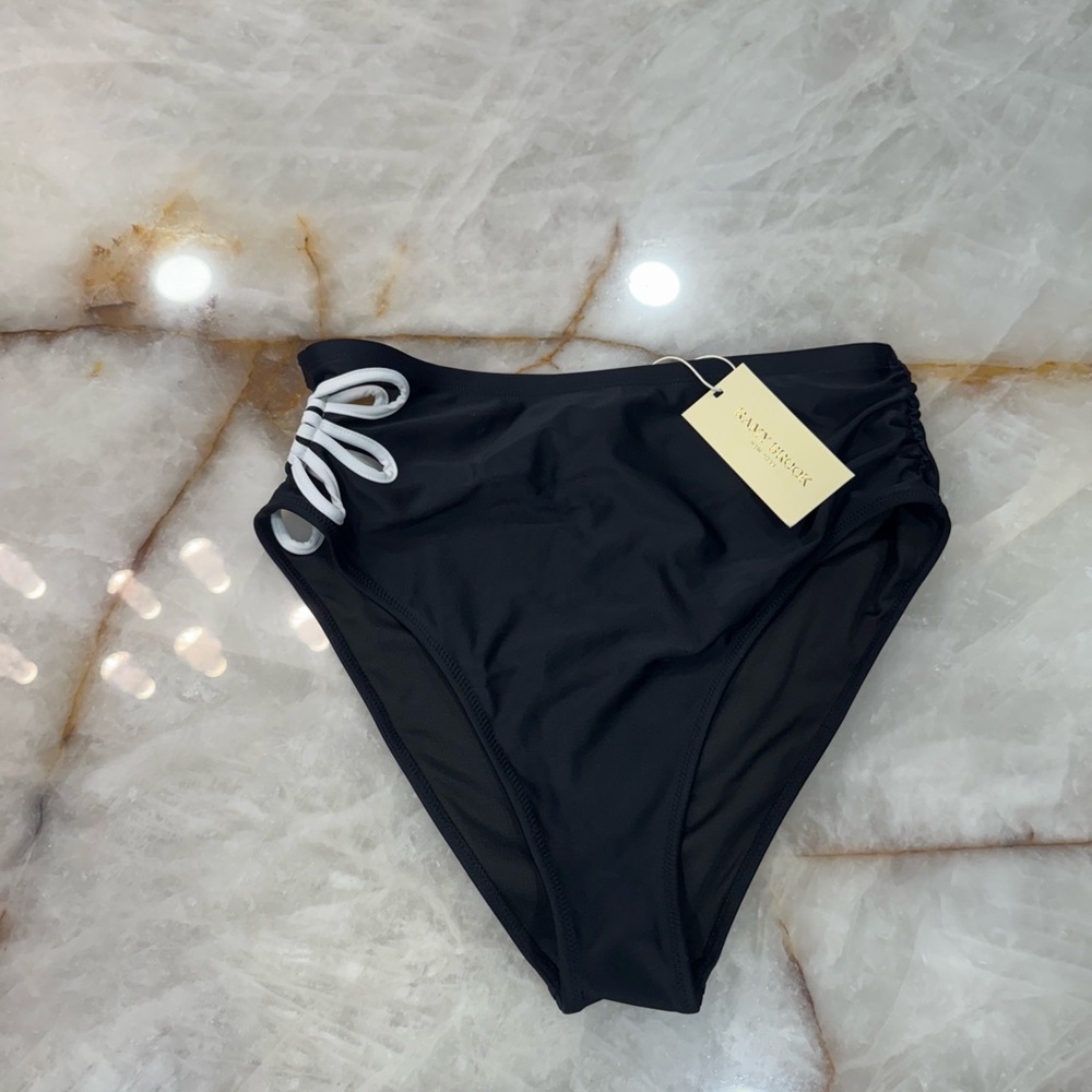 Ramy Brook Black Bikini Bottoms with White Side Tie